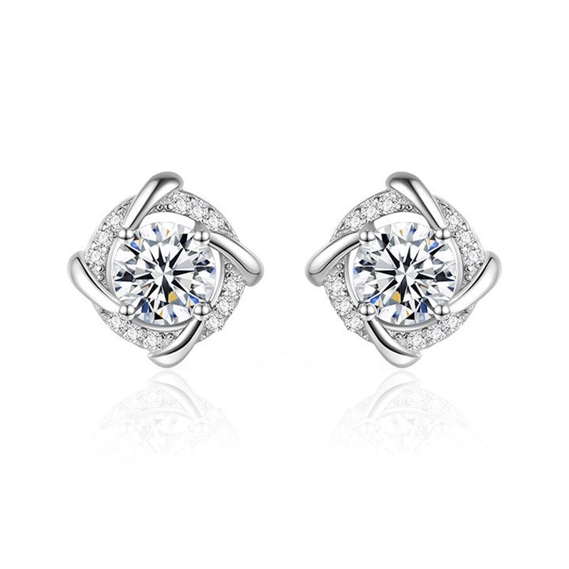 1 Pair Casual Minimalist Geometric Heart Shape Inlay Copper Zircon White Gold Plated Ear Studs