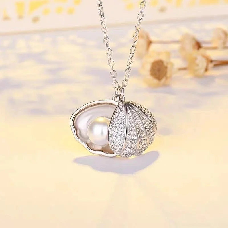 Casual Sweet Shell 304 Stainless Steel Pearl Zircon 18K Gold Plated Inlay Pendant Necklace