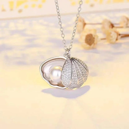 Casual Sweet Shell 304 Stainless Steel Pearl Zircon 18K Gold Plated Inlay Pendant Necklace