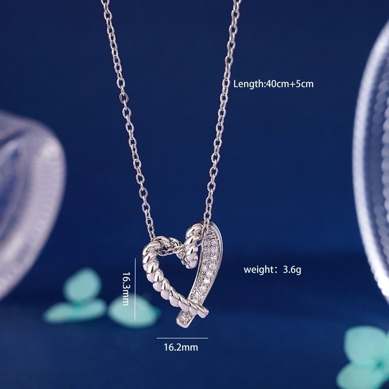 304 Stainless Steel Copper Inlay Heart Shape Zircon Pendant Necklace