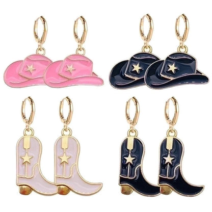 New Vintage Personalized Cowboy Boots Earrings Fashion Hat Alloy Oil Drop Pendant Earrings Europe And The United States Jewelry