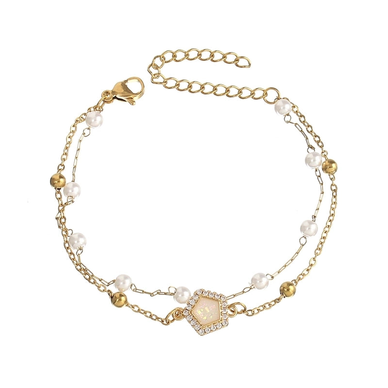 Baroque Style Minimalist Geometric Stainless Steel Artificial Pearl Handmade Inlay Zircon Bracelets