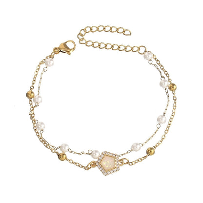 Baroque Style Minimalist Geometric Stainless Steel Artificial Pearl Handmade Inlay Zircon Bracelets