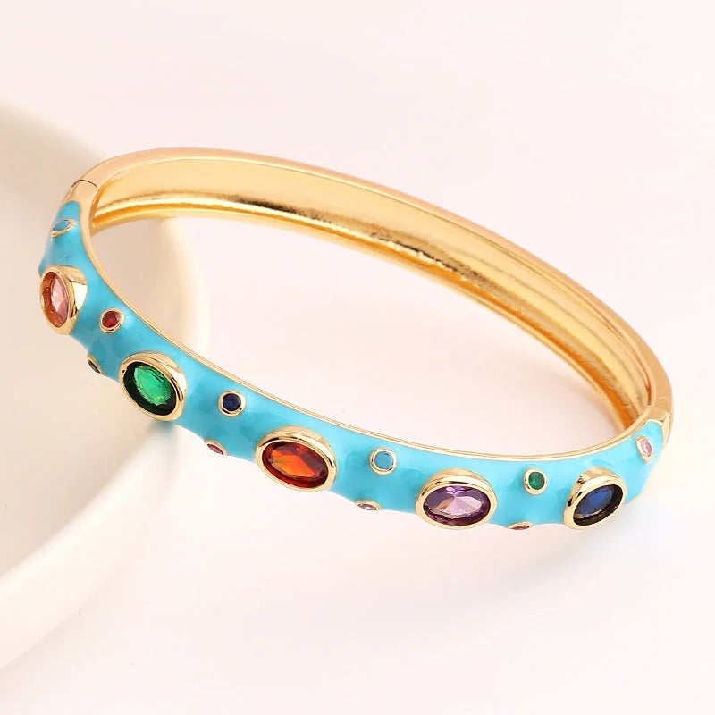2 Pieces Fashion Round Circle Copper Electroplating Bangles