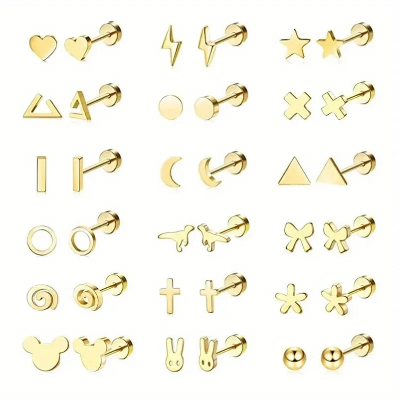 1 Pair Minimalist Pentagram Animal Moon 304 Stainless Steel 18K Gold Plated Ear Studs