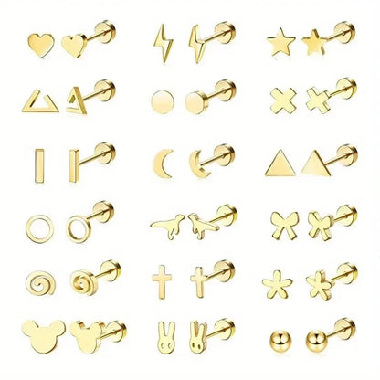 1 Pair Minimalist Pentagram Animal Moon 304 Stainless Steel 18K Gold Plated Ear Studs