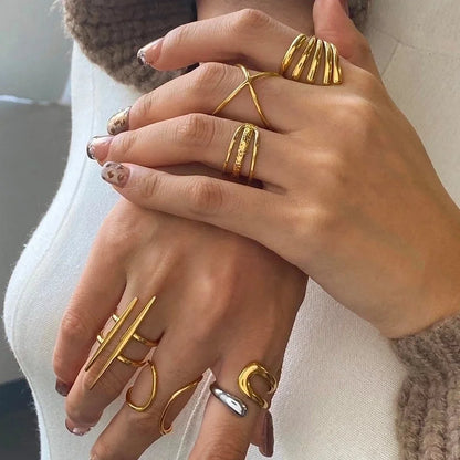 Minimalist Geometric 304 Stainless Steel 18K Gold Plated Rings