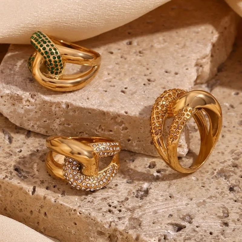 Elegant Retro Geometric 316L Stainless Steel 18K Gold Plated Rings