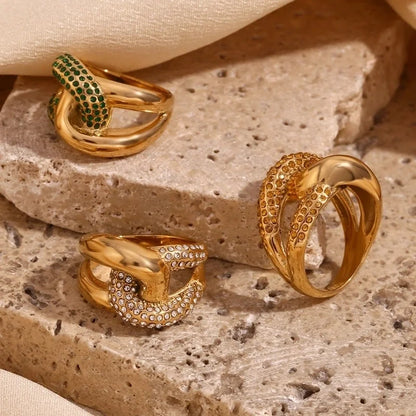 Elegant Retro Geometric 316L Stainless Steel 18K Gold Plated Rings