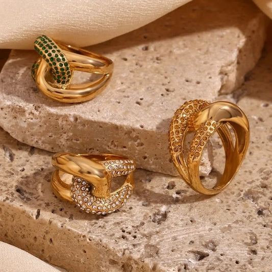 Elegant Retro Geometric 316L Stainless Steel 18K Gold Plated Rings