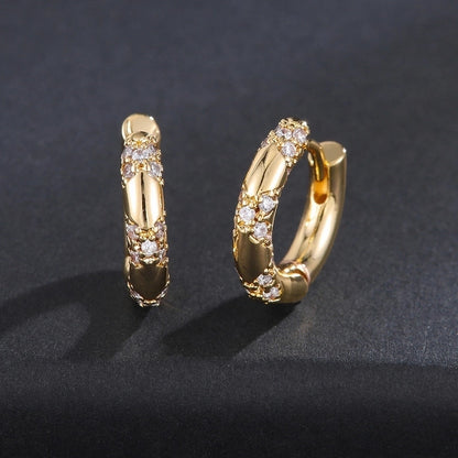 1 Pair Elegant Minimalist Circle Copper Zircon 18K Gold Plated Earrings
