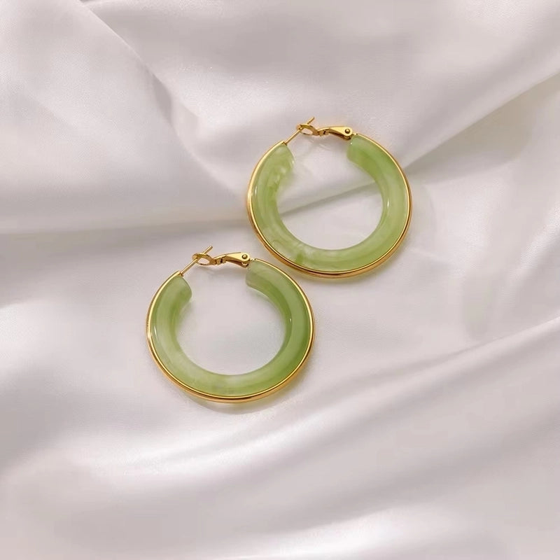 1 Piece IG Style Round Inlay 304 Stainless Steel Acrylic 18K Gold Plated Earrings