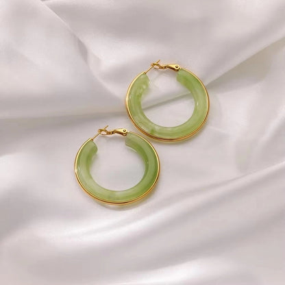 1 Piece IG Style Round Inlay 304 Stainless Steel Acrylic 18K Gold Plated Earrings