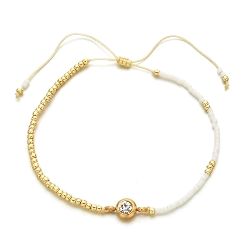 Casual Minimalist Round Stainless Steel Seed Bead Rope Beaded Inlay Zircon Bracelets