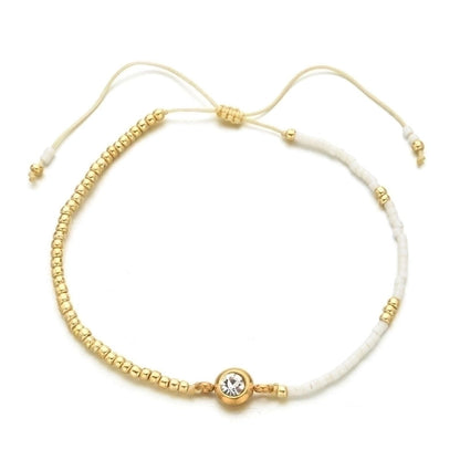 Casual Minimalist Round Stainless Steel Seed Bead Rope Beaded Inlay Zircon Bracelets