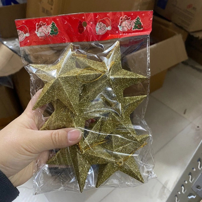 Christmas Stars Christmas Christmas Tree Decorations 23cm Golden Christmas Tree Pendant Five-pointed Star With Gold Powder