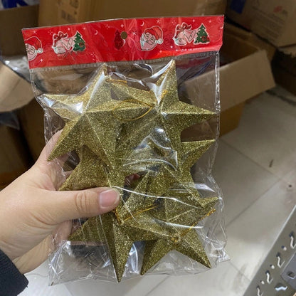 Christmas Stars Christmas Christmas Tree Decorations 23cm Golden Christmas Tree Pendant Five-pointed Star With Gold Powder