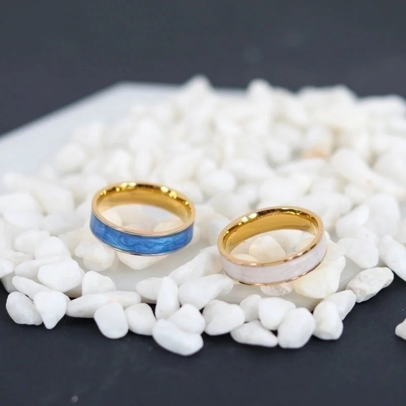 304 Stainless Steel 18K Gold Plated Romantic Sweet Commute Enamel Plating Solid Color Rings