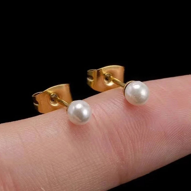 1 Pair Minimalist Pentagram Square Moon Inlay 304 Stainless Steel Pearl 18K Gold Plated Stainless Steel Earrings