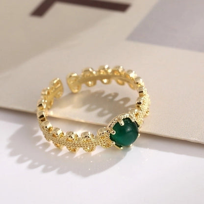 Classic Style Geometric Copper Plating Inlay Zircon 18k Gold Plated Open Ring