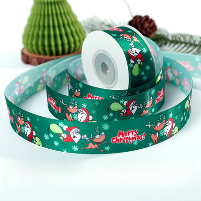 2.5cm Gold Stamping Polyester Ribbon With Flowers Bouquet Gift Wrapping Ribbon Christmas Ribbon With English Text Printed Ribbon