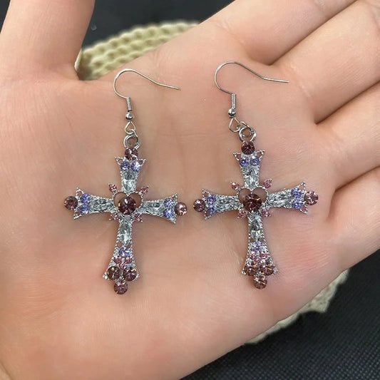 Bohemian Style Crystal Diamond Color Cross Earrings Fashion Holiday Jewelry Earrings Spot