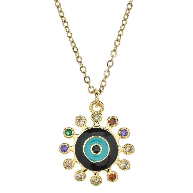 Bohemian Devil's Eye Heart Shape Stainless Steel Inlay Artificial Crystal Pendant Necklace