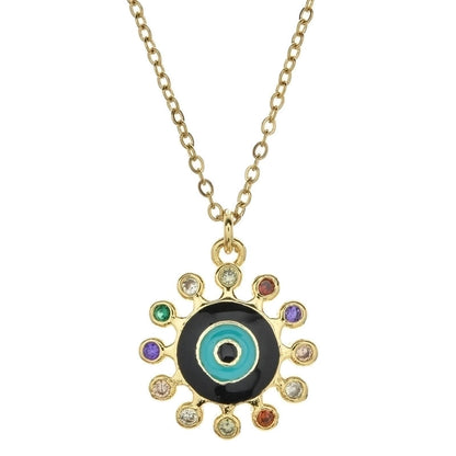 Bohemian Devil's Eye Heart Shape Stainless Steel Inlay Artificial Crystal Pendant Necklace