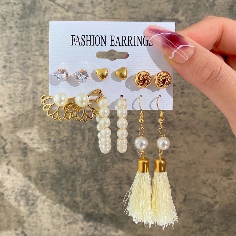 Geometric Plating Alloy Pearl Hoop Earrings