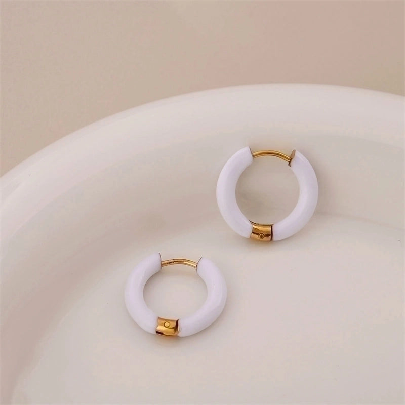 1 Pair Minimalist Circle Enamel Plating Stainless Steel Titanium Steel 18K Gold Plated Earrings