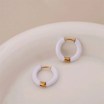 1 Pair Minimalist Circle Enamel Plating Stainless Steel Titanium Steel 18K Gold Plated Earrings