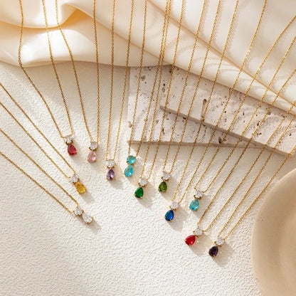 Minimalist Water Droplets 201 Stainless Steel 304 Stainless Steel Zircon 18K Gold Plated Inlay Pendant Necklace