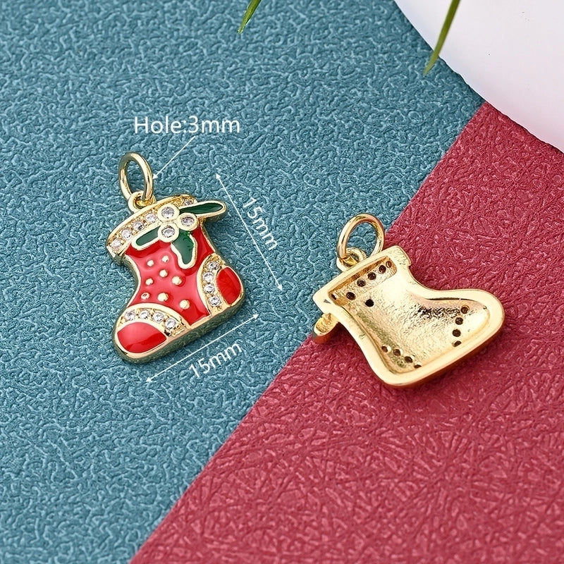 1 Pc/Package 11.5x10mm 15x15mm 19x17mm Hole 2~2.9mm Hole 3~3.9mm Copper Zircon 18K Gold Plated White Gold Plated Christmas Hat Christmas Socks Bell Polished Pendant Jewelry Accessories