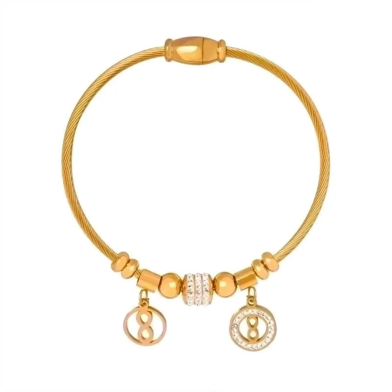 Casual Minimalist Star Heart Shape Butterfly Titanium Steel 18K Gold Plated Rhinestones Bangle In Bulk