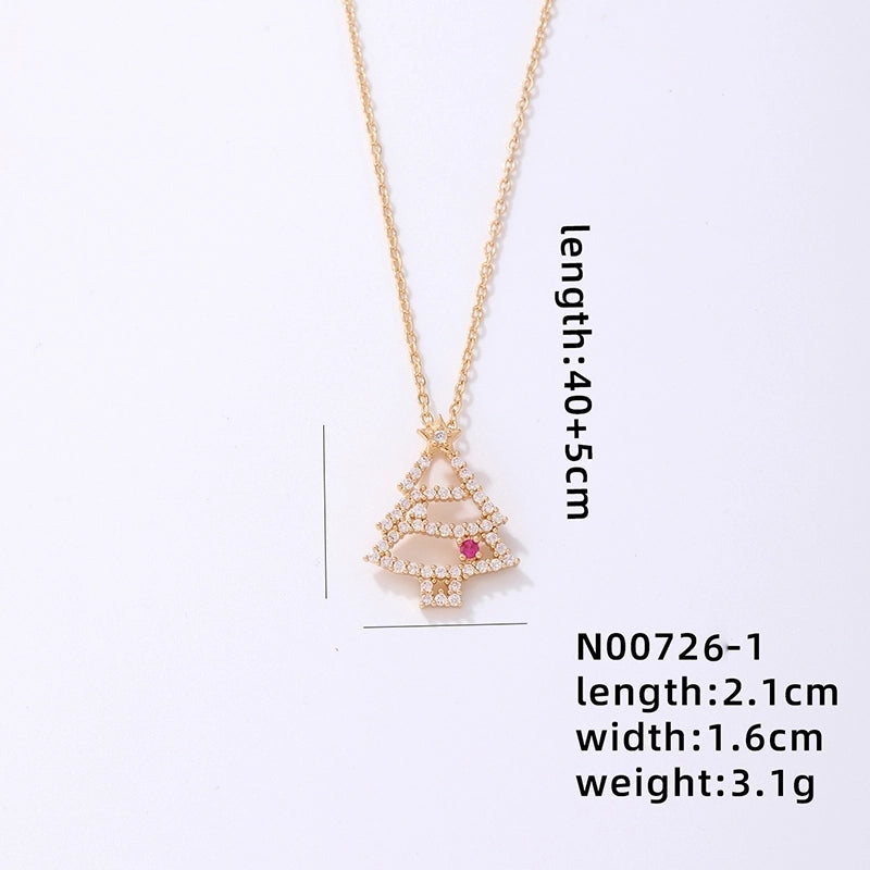 Stainless Steel Copper Plating Inlay Christmas Hat Christmas Tree Snowman Freshwater Pearl Zircon Pendant Necklace