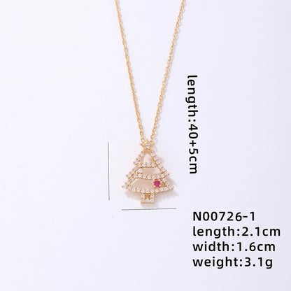 Stainless Steel Copper Plating Inlay Christmas Hat Christmas Tree Snowman Freshwater Pearl Zircon Pendant Necklace