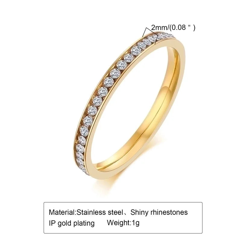 304 Stainless Steel Minimalist Inlay Circle Zircon Rings