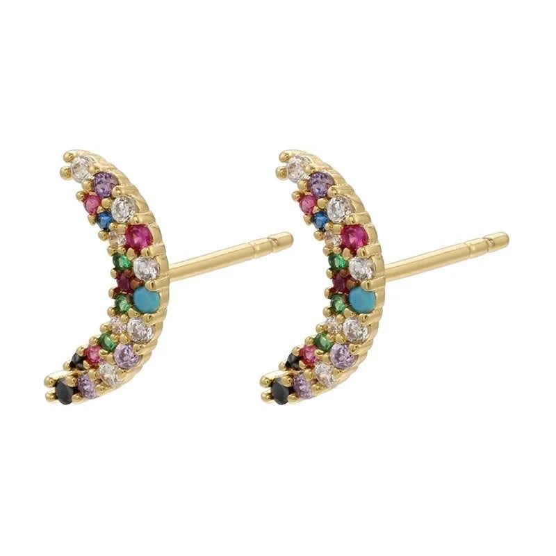 Cute Geometric Moon Flower Copper Artificial Gemstones Copper Earrings