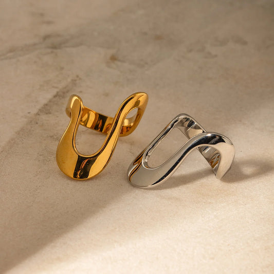 IG Style Quadrilateral U-Shape Stainless Steel 18K Gold Plated Rings