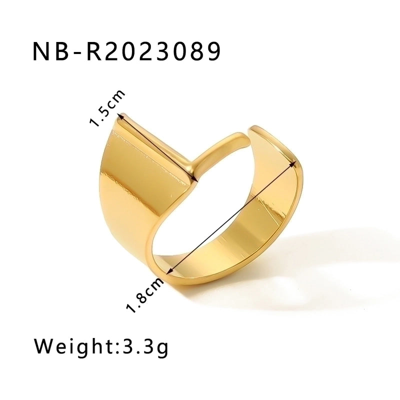 304 Stainless Steel 18K Gold Plated Modern Style Minimalist Asymmetrical Plating Letter Open Rings