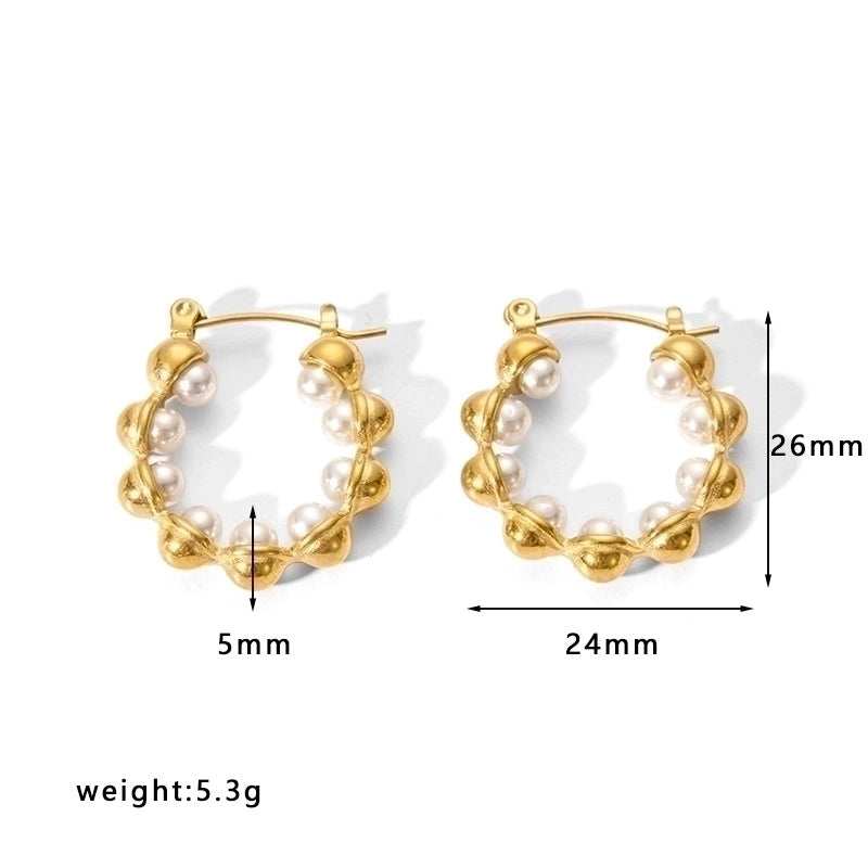 1 Pair Minimalist U Shape Plating Stainless Steel Artificial Pearls Rhinestones 18K Gold Plated Earrings