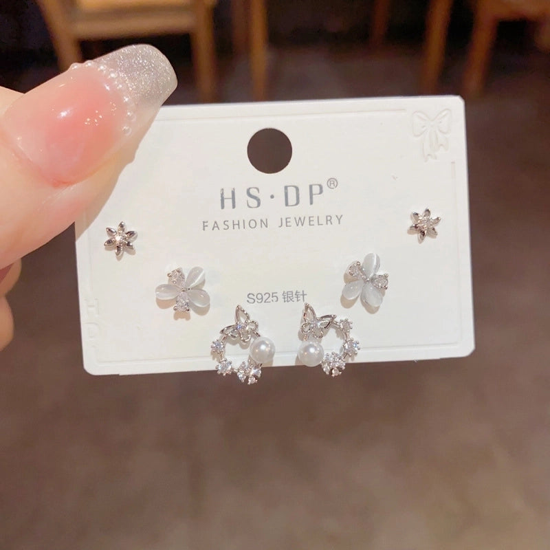 Fashion Geometric Copper Plating Artificial Pearls Zircon Earrings 3 Pairs