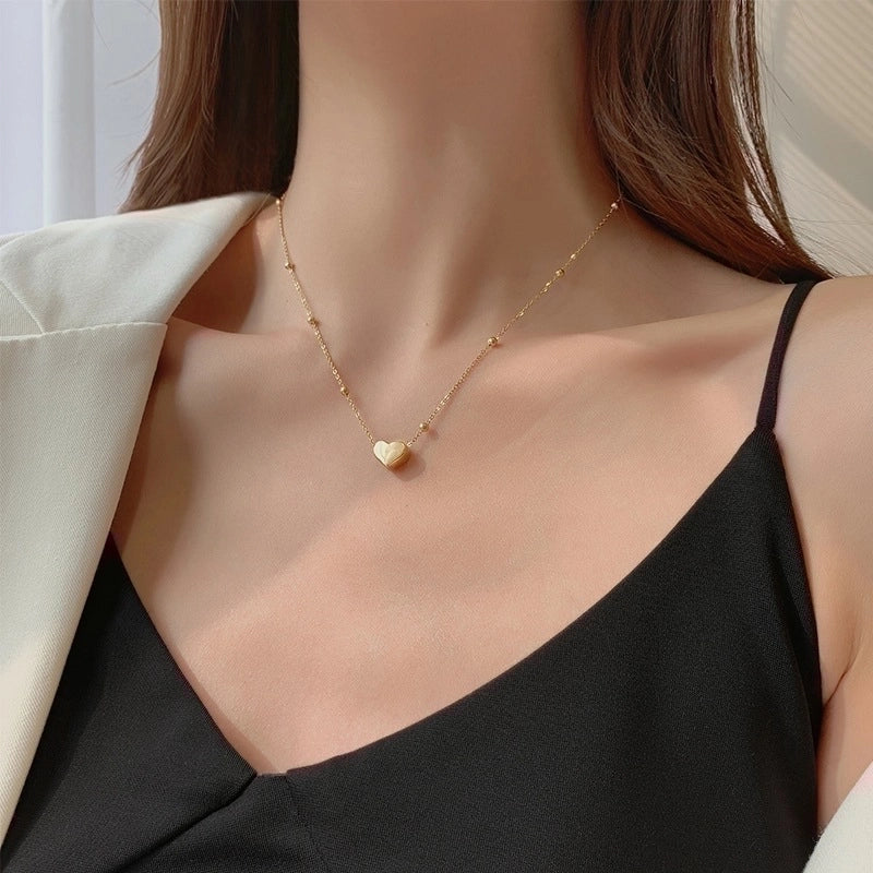 Sweet Minimalist Round Chinese Character Flower Titanium Steel Inlay Rhinestones Shell Pendant Necklace