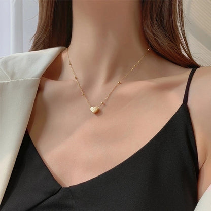 Sweet Minimalist Round Chinese Character Flower Titanium Steel Inlay Rhinestones Shell Pendant Necklace