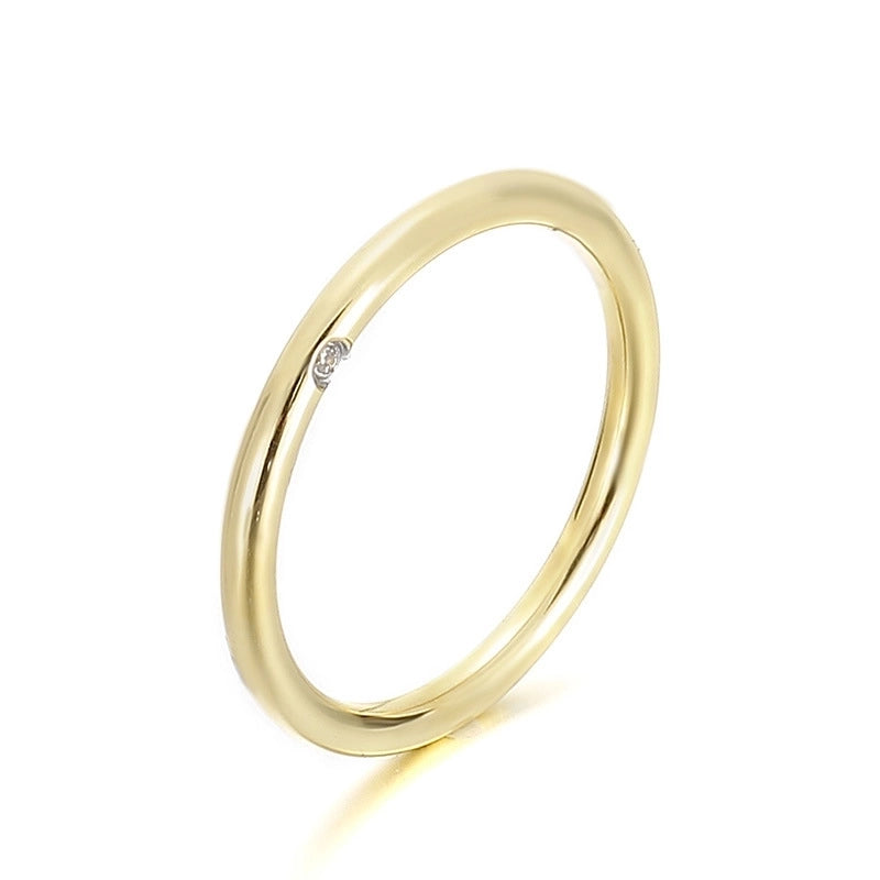 Minimalist Classic Style Solid Color Titanium Steel Rhinestones 18K Gold Plated Inlay Rings