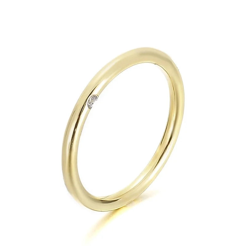 Minimalist Classic Style Solid Color Titanium Steel Rhinestones 18K Gold Plated Inlay Rings