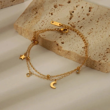 Minimalist Classic Style Four Leaf Clover Star Moon 304 Stainless Steel Cable Chain Bracelets In Bulk