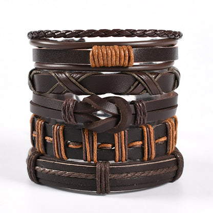 Hip-Hop Retro Punk Infinity Skull Pu Leather Alloy Wooden Beads Halloween Men's Bracelets