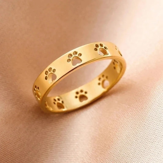 Titanium Steel Cute Minimalist Paw Print Plating Rings