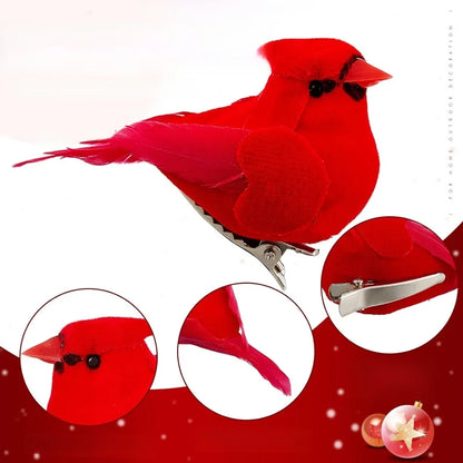 2 Pieces 36 Pcs Red With Iron Clip Christmas Tree Decorations Mini Red Feather Fake Bird Decoration Bird Garland Simulation Cardinals
